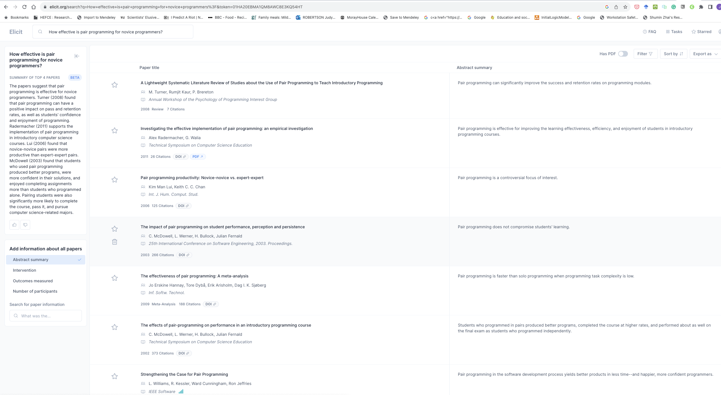 Screenshot of Elicit
