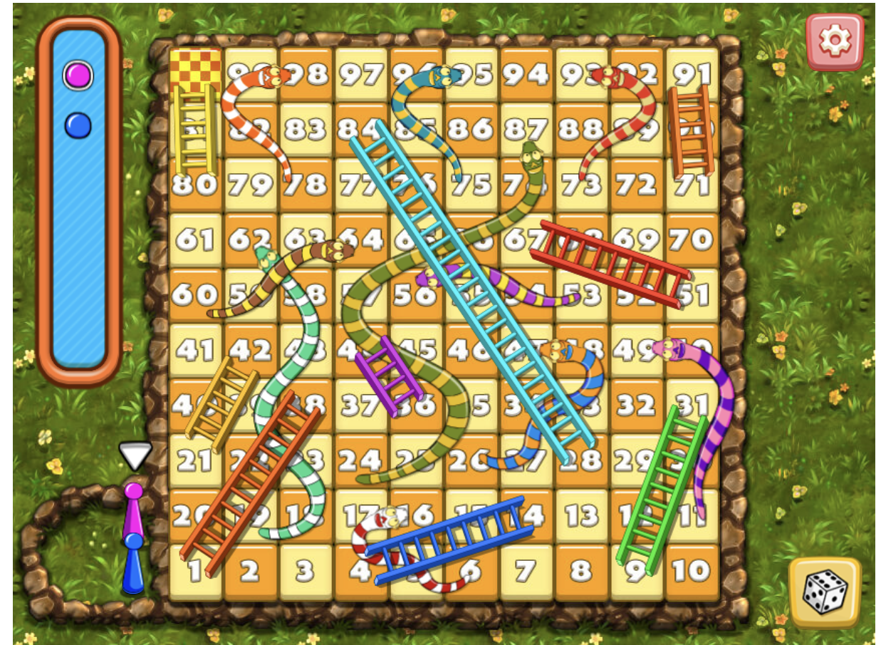 A screen shot of online snakes and ladders